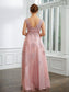 Margaret A-Line/Princess Tulle Applique V-neck Sleeveless Floor-Length Dresses DKP0020264