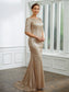 Mabel Sheath/Column Sequins Ruched 1/2 Sleeves Sweep/Brush Train Mother of the Bride Dresses DKP0020248
