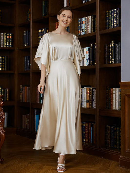 Lia A-Line/Princess Silk like Satin Ruched Scoop 1/2 Sleeves Ankle-Length Mother of the Bride Dresses DKP0020243