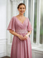 Rosalie A-Line/Princess Chiffon Ruched V-neck 1/2 Sleeves Floor-Length Mother of the Bride Dresses DKP0020248