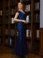 Elisabeth Sheath/Column Tulle Applique V-neck Short Sleeves Floor-Length Mother of the Bride Dresses DKP0020241
