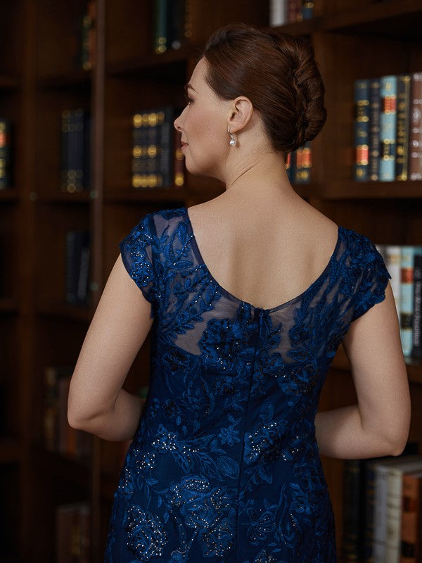 Elisabeth Sheath/Column Tulle Applique V-neck Short Sleeves Floor-Length Mother of the Bride Dresses DKP0020241