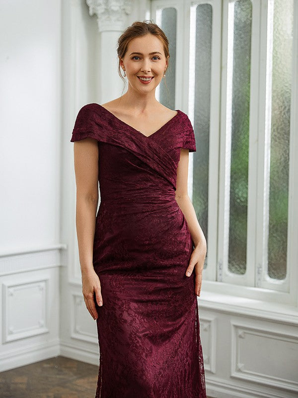 Marlie Sheath/Column Lace Ruched V-neck Short Sleeves Floor-Length Mother of the Bride Dresses DKP0020246
