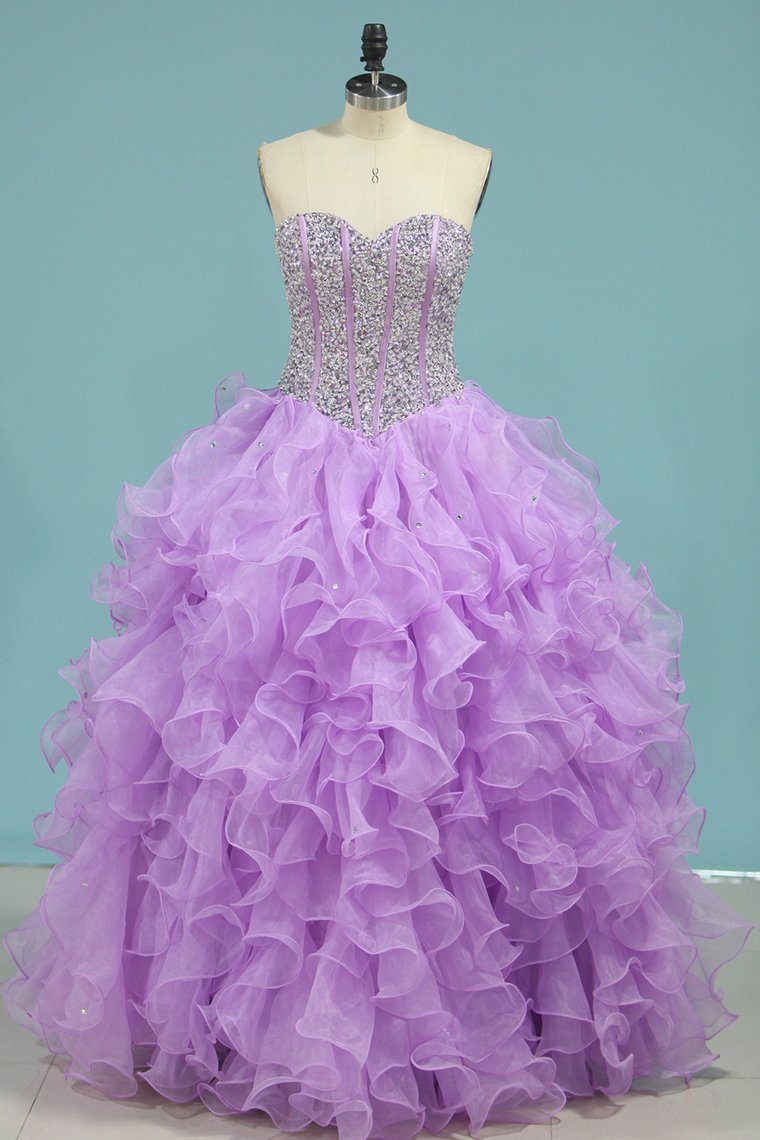 2024 Prom Dresses Ball Gown Sweetheart Organza Floor Length Quinceanera Dresses