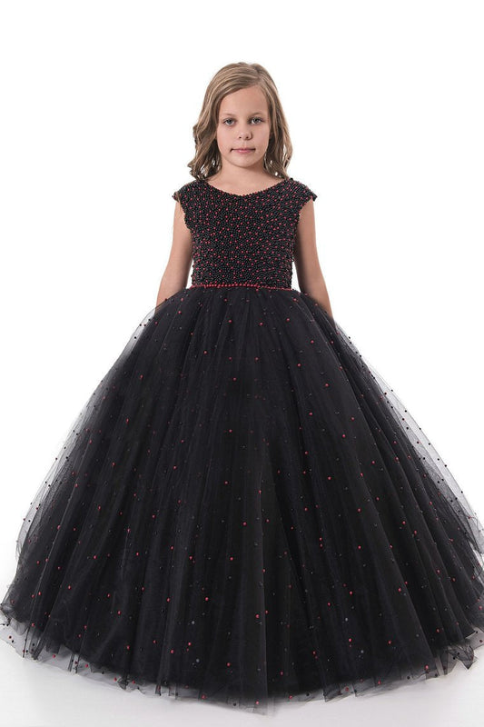 2024 Scoop Tulle With Beading Ball Gown Floor Length Flower Girl Dresses