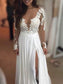 Sexy Long Sleeves Floor-Length Jewel Illusion Neck Prom Dress with Lace Top