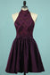 High-Neck Short/Mini Homecoming Dresses A Line Satin & Lace With Detachable Train