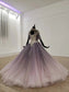 Sparkly Ball Gown Ombre Half Sleeves Jewel Long Prom Dresses, Beads Quinceanera Dresses SJS15601