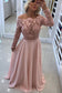 Boat Neck Long Sleeves Prom Dresses A Line Chiffon With Applique And Beads