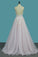 A Line Organza Spaghetti Straps Wedding Dresses With Applique And Beads Open Back
