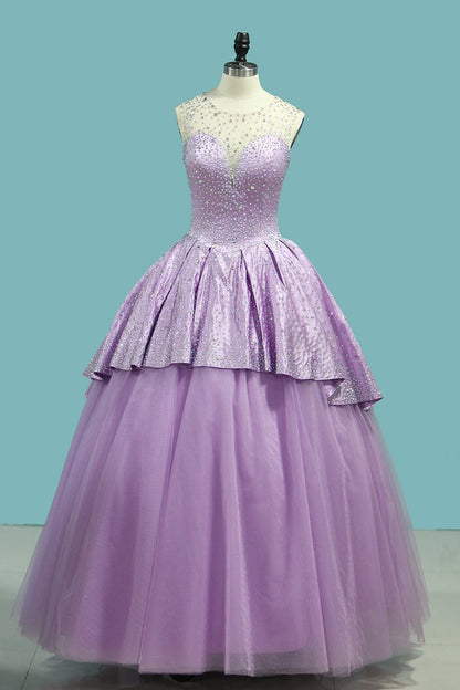 2024 Quinceanera Dresses Scoop Ball Gown Tulle & Satin With Beads Open Back