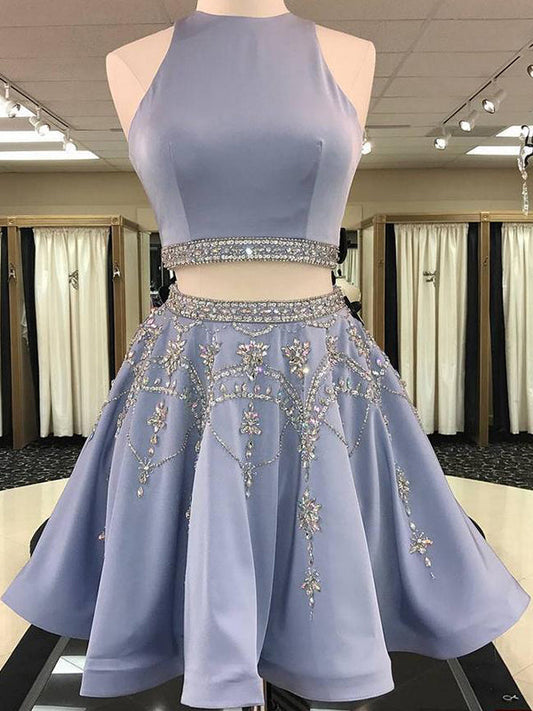 2024 A-Line Jewel Neck Homecoming Dresses Kenley Sleeveless Cut Out Back Beading Two Piece Cut Short/Mini