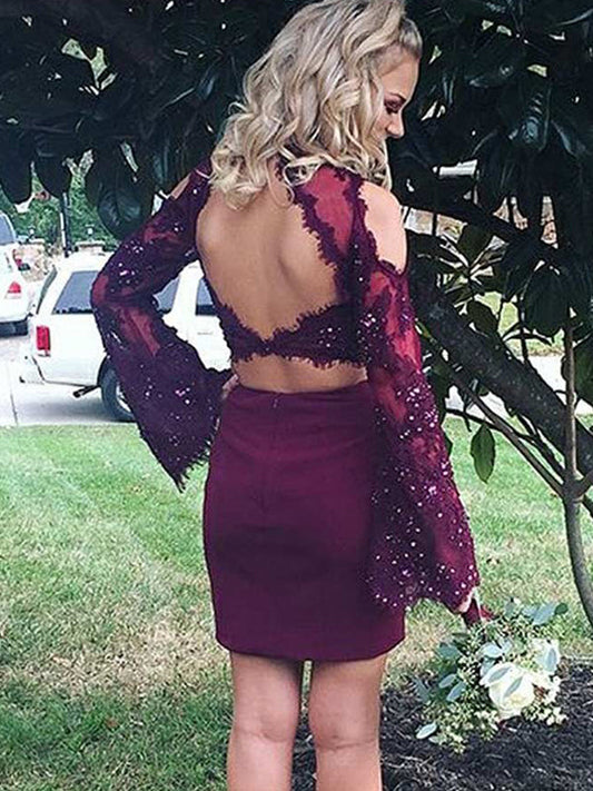 Homecoming Dresses Emmy 2024 Sheath/Column Halter Long Sleeve Cut Out Back Applique Beading Two Piece Cut Short/Mini