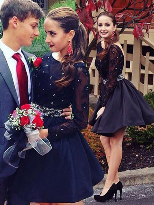 Scoop Neck Long Sleeve Backless Cut Short Mini Beading Lace Kristin Homecoming Dresses Ball Gown
