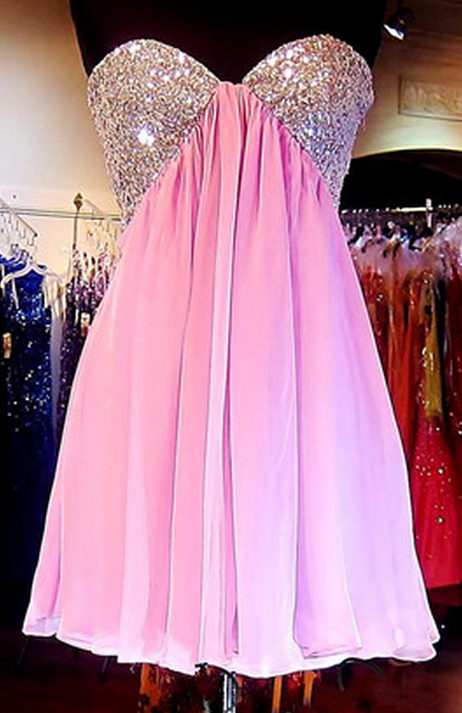 Strapless Homecoming Dresses A Line Pink Kaylie Chiffon Sweetheart Pleated Sexy Beaded Cut Out