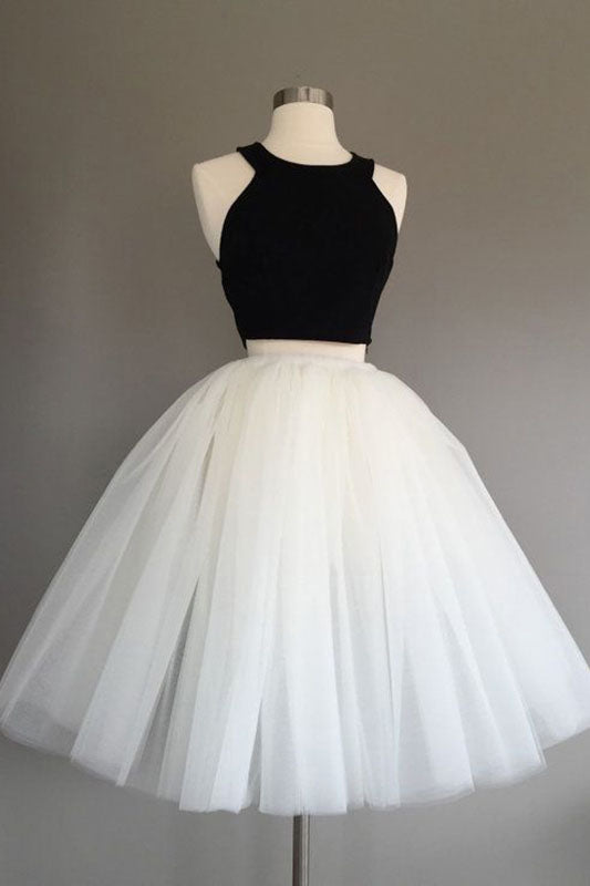 Halter Sleeveless Ball Gown Tulle Pleated Two Pieces Dylan Homecoming Dresses Simple