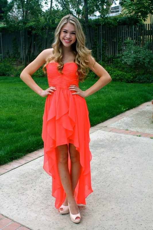 High Homecoming Dresses Chiffon Kamila A Line Low Strapless Sweetheart Coral Pleated