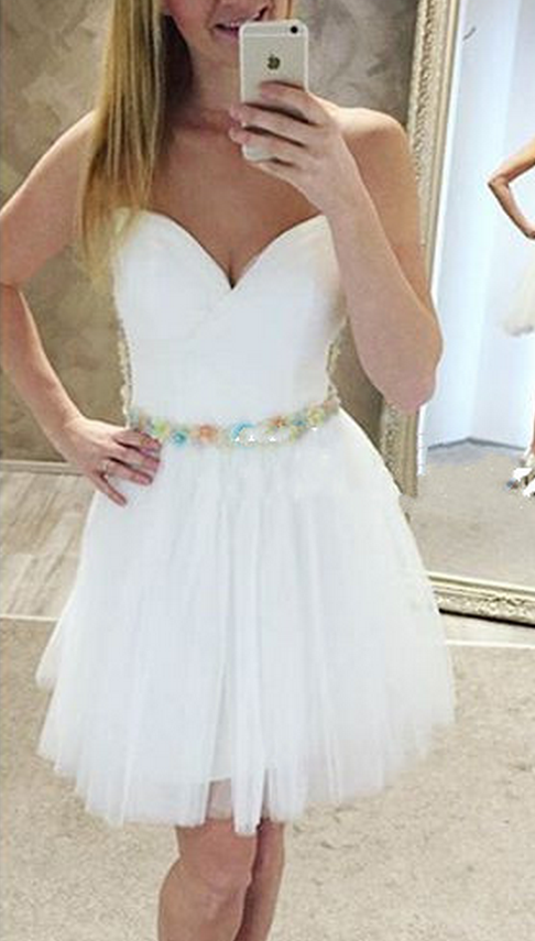 Deep V Neck Sleeveless Strapless Ivory Homecoming Dresses Ruby A Line Tulle Pleated