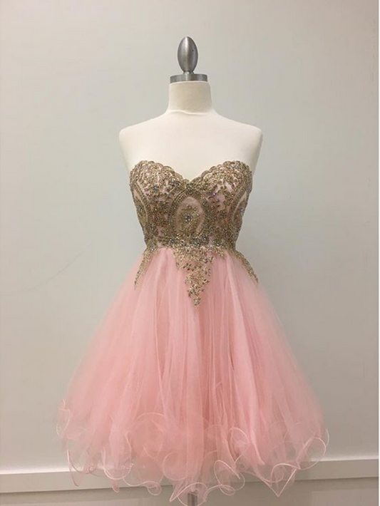 Strapless Sweetheart Organza Pleated Appliques Alexia Pink Homecoming Dresses Beading