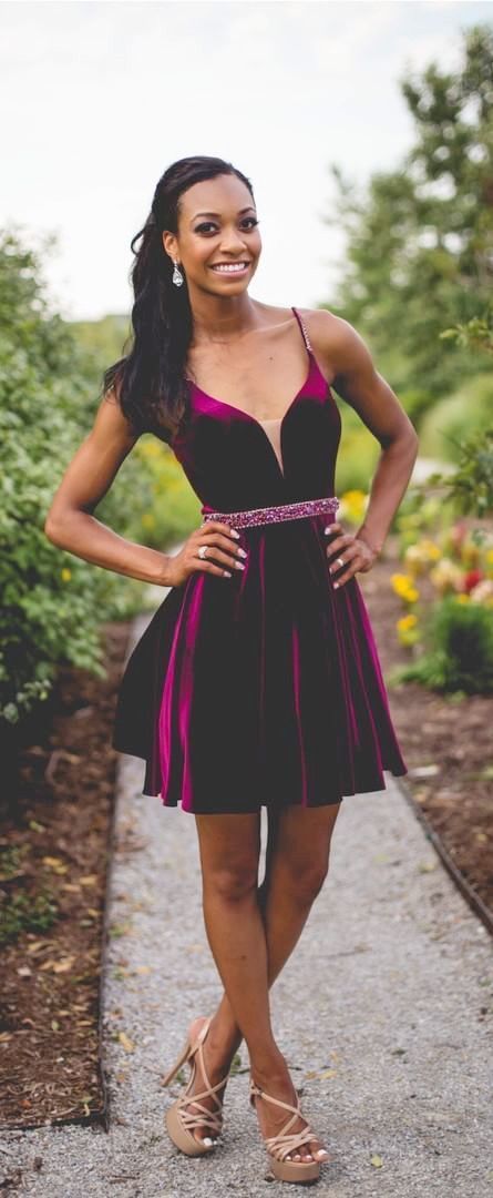 Deep V Neck Spaghetti Straps Pleated Short Backless A Line Homecoming Dresses Madeline Cut Out