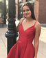 Spaghetti Straps Deep Satin A Line Homecoming Dresses Jayden V Neck Red Pleated Simple