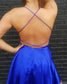 Halter Satin Homecoming Dresses A Line Emily Straps Backless Short Pleated Criss Cross