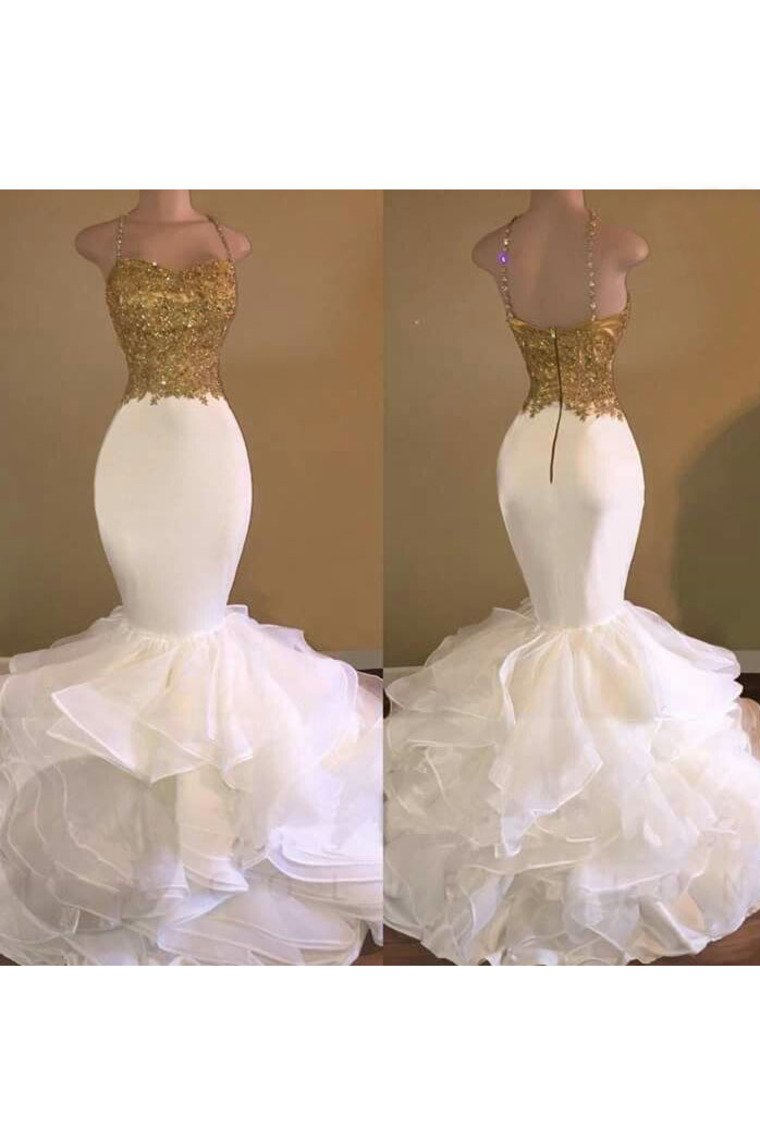 2024 Spaghetti Straps Prom Dresses Mermaid Organza With Applique