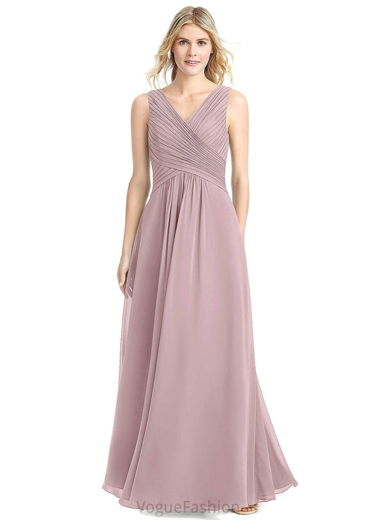Yoselin Natural Waist V-Neck A-Line/Princess Sleeveless Floor Length Bridesmaid Dresses