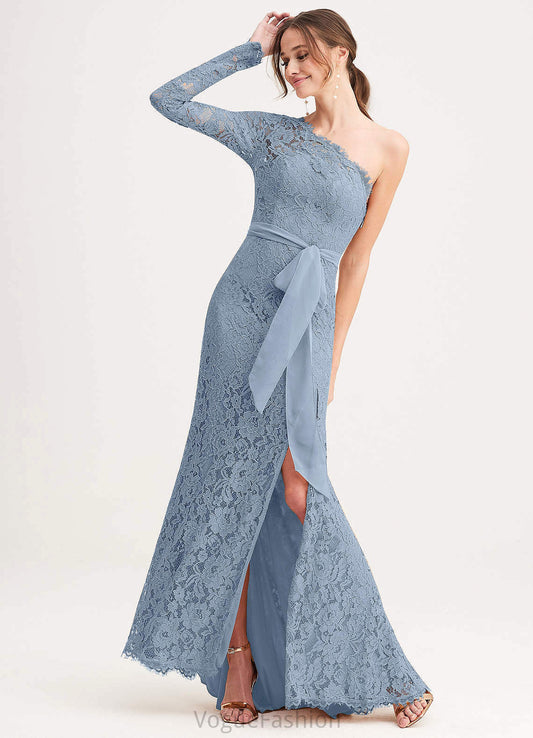 Meredith Sleeveless V-Neck Sheath/Column Lace Floor Length Natural Waist Bridesmaid Dresses