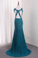 Straps Mermaid Prom Dresses Tulle With Beads And Slit Open Back
