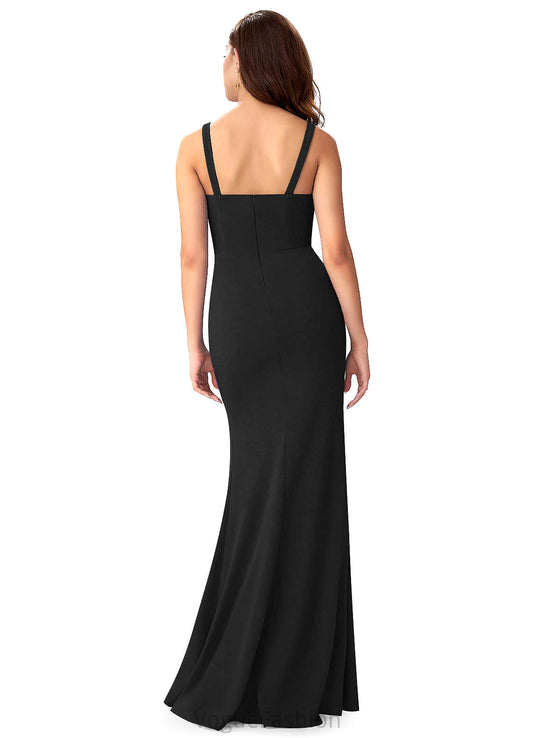Jordan A-Line/Princess Floor Length Spaghetti Staps Satin Sleeveless Natural Waist V-Neck Bridesmaid Dresses