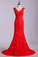 V-Neck Tulle Evening Dresses Mermaid With Applique Sweep Train