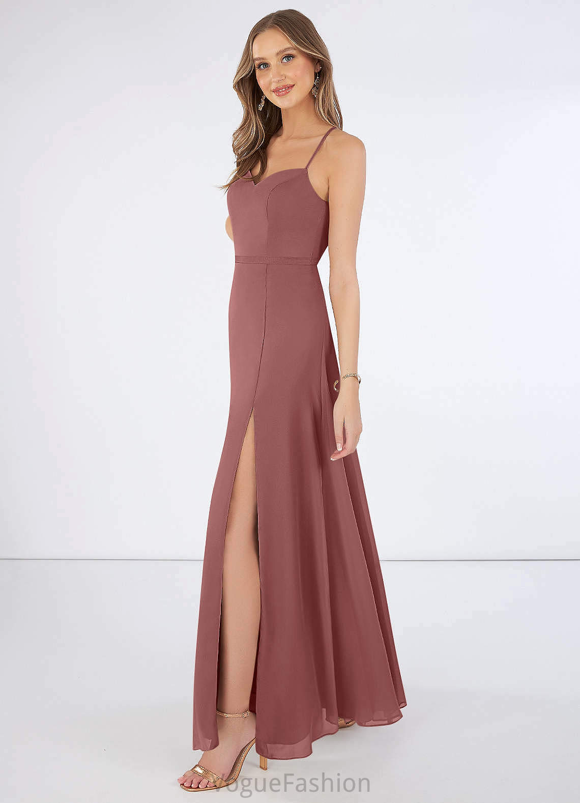 Sabrina Spaghetti Staps Sleeveless A-Line/Princess Floor Length Empire Waist Bridesmaid Dresses