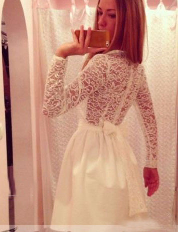 A-Line High Neck Long Sleeves Briley Homecoming Dresses White 2024 With Sashes