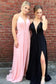 Simple Spaghetti Straps V-Neck Pink And Blue Long Flowy Prom Dresses