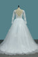 A Line Open Back Long Sleeves Scoop Wedding Dresses Tulle With Applique