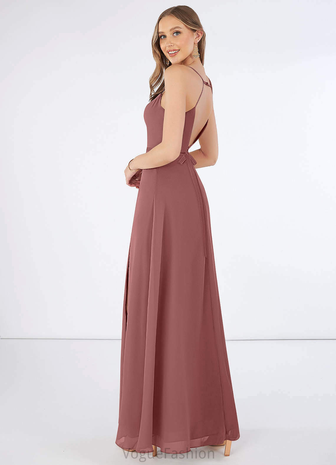 Sabrina Spaghetti Staps Sleeveless A-Line/Princess Floor Length Empire Waist Bridesmaid Dresses