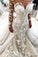 Detachable Train Long Sleeves Scoop Mermaid Wedding Dresses With Applique Tulle