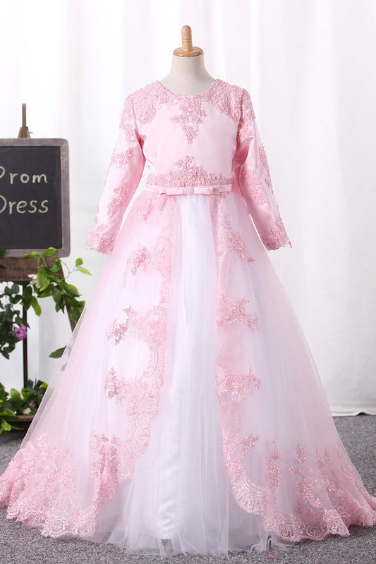 2024 Ball Gown Scoop Flower Girl Dresses Tulle With Applique