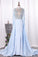 Prom Dress Scoop Long Sleeves Satin With Beaded Bodice