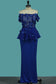 Sheath Boat Neck Spandex Prom Dresses With Beads And Handmade Flower