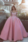 Satin Off The Shoulder A Line Prom Dresses With Handmade Flower And Beads
