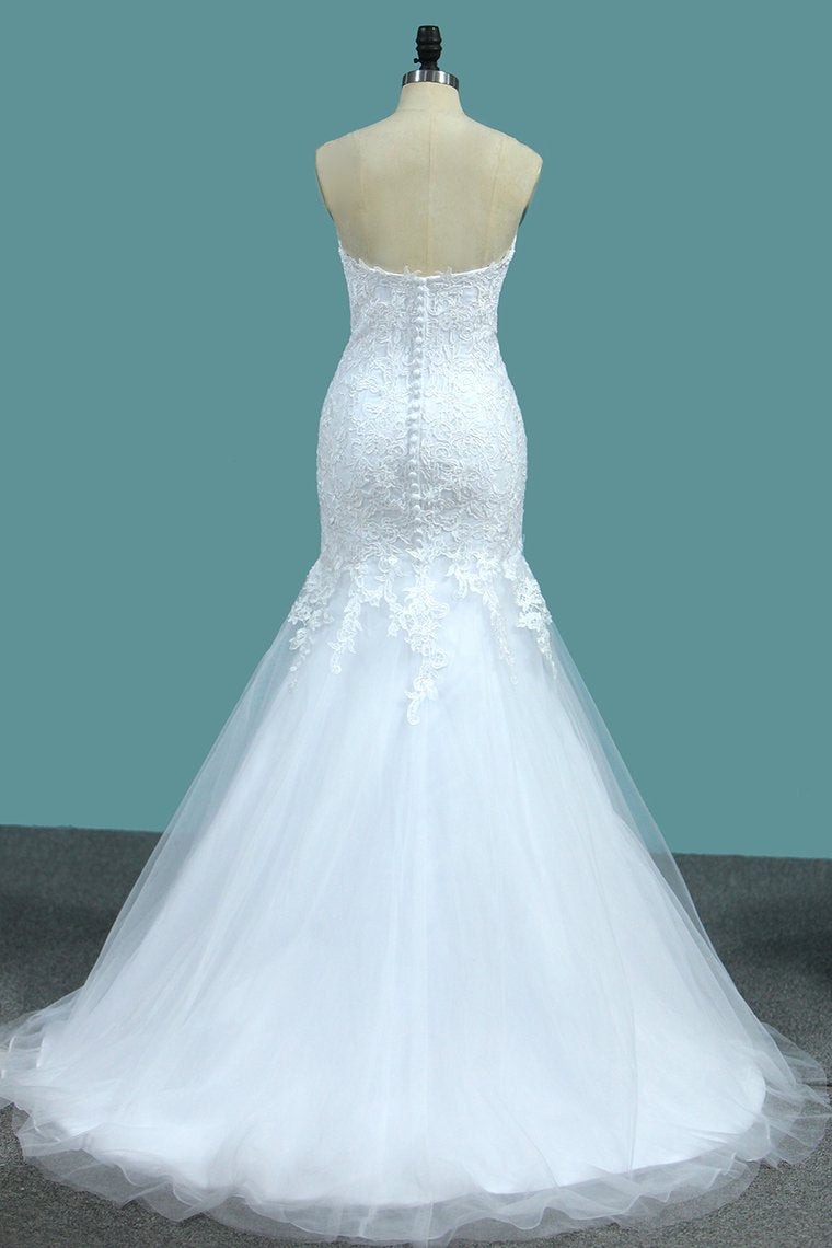 Mermaid Tulle Sweetheart With Applique Sweep Train Wedding Dresses