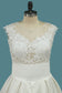 A Line Satin Scoop Wedding Dresses With Applique Asymmetrical
