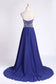 Prom Dress Sweetheart Beaded Bodice A Line Chiffon Dark Royal Blue