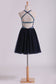 Open Back Halter Homecoming Dresses A-Line Short/Mini Beaded Bodice Tulle