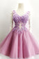 V Neck Tulle With Handmade Flowers Homecoming Dresses A Line