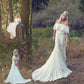 A Line Off the Shoulder Bohemian Lace Chiffon Ivory Summer Beach Wedding Dresses JS712