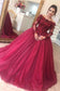 Ball Gown Burgundy Off the Shoulder Long Sleeve Appliques Tulle Party Dresses JS552