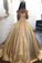 Ball Gown Champagne Gold Satin Quinceanera Dresses Appliques Lace Prom Dresses JS933